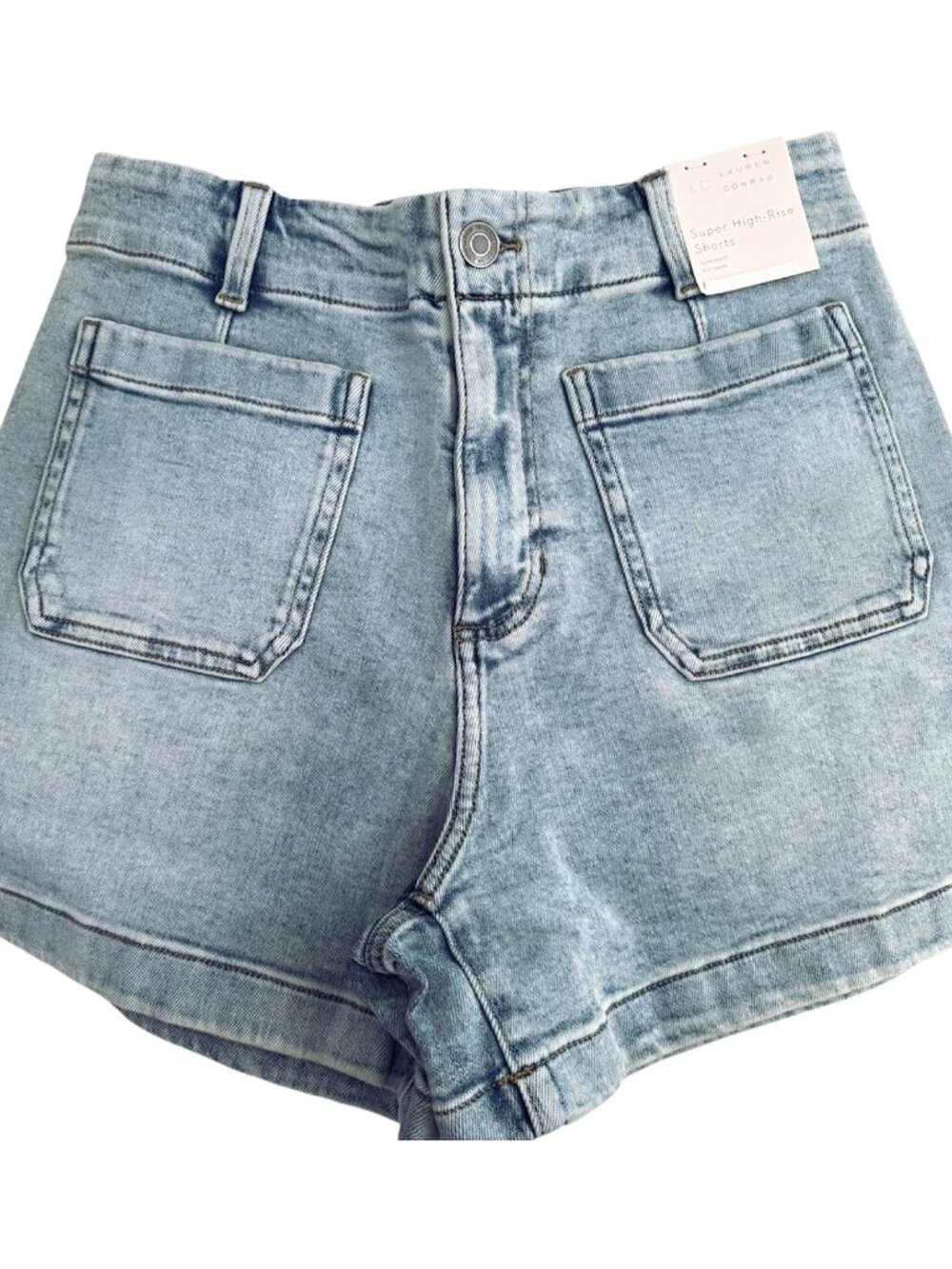 LC Lauren Conrad Womens Light Super High Rise Patch Pocket Jean Shorts Sz 8 New - Picture 3 of 7